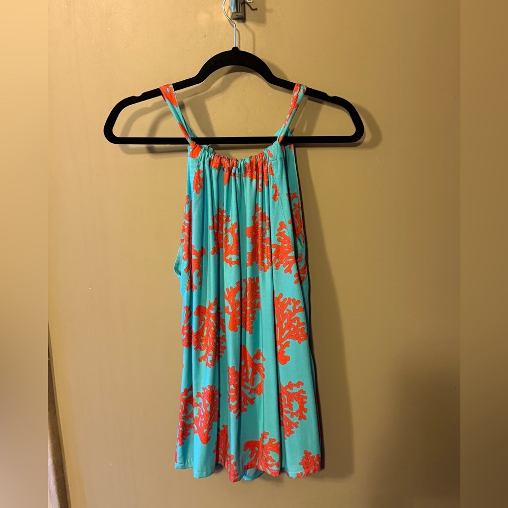 escapada Tie-Back Top: Turquoise with Coral Print